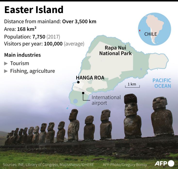 Peta dan data pulau paskah beserta patung-patung monolit atau moai yang terkenal