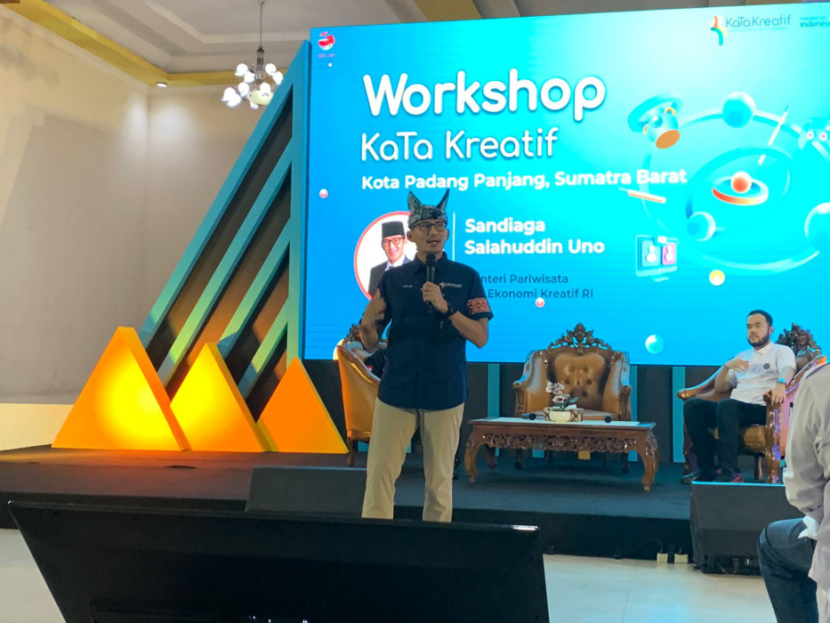 Menparekraf Sandiaga Uno menghadiri Workshop Peningkatan Inovasi dan Kewirausahaan Kabupaten/Kota Kreatif (KaTa Kreatif) Indonesia di Kota Padang Panjang, Sumbar.