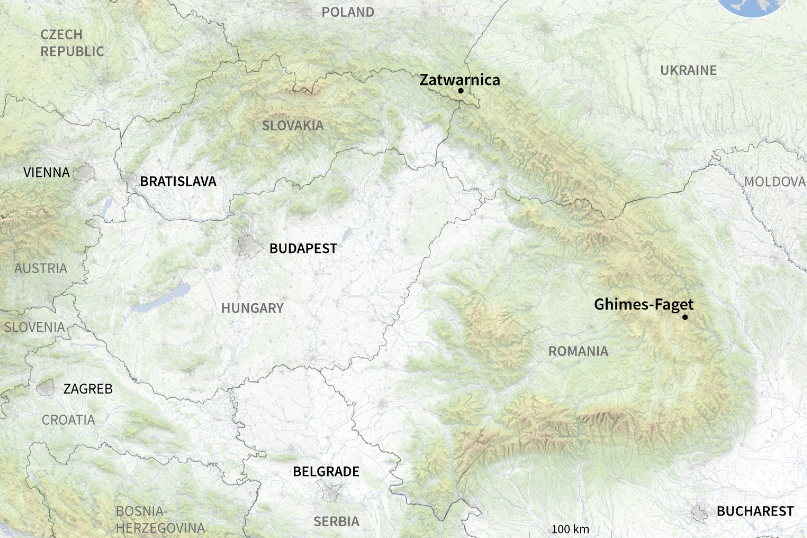 Peta Pegunungan Carpathian di Eropa tengah. (AFP/Valentin Rakovsky dan Anibal Maiz Caceres)
