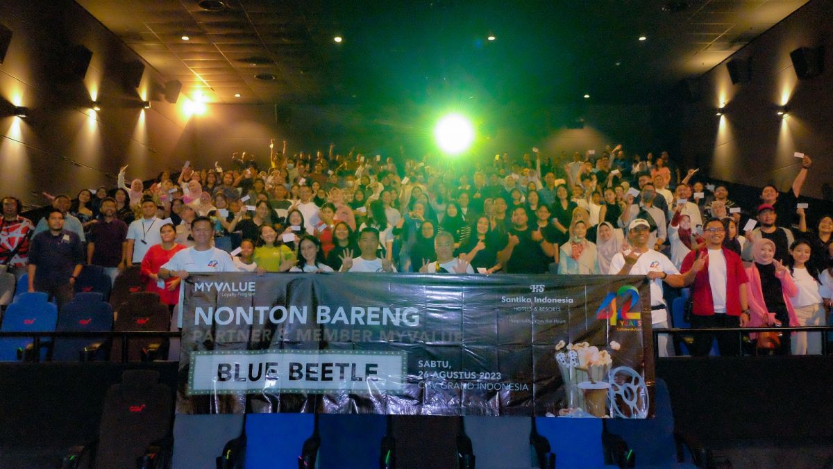 Santika Indonesia Hotels & Resorts menggelar acara bersama member MyValue menonton “Blue Beetle” pada Sabtu (26/8/2023) di CGV Grand Indonesia, Jakarta Pusat.