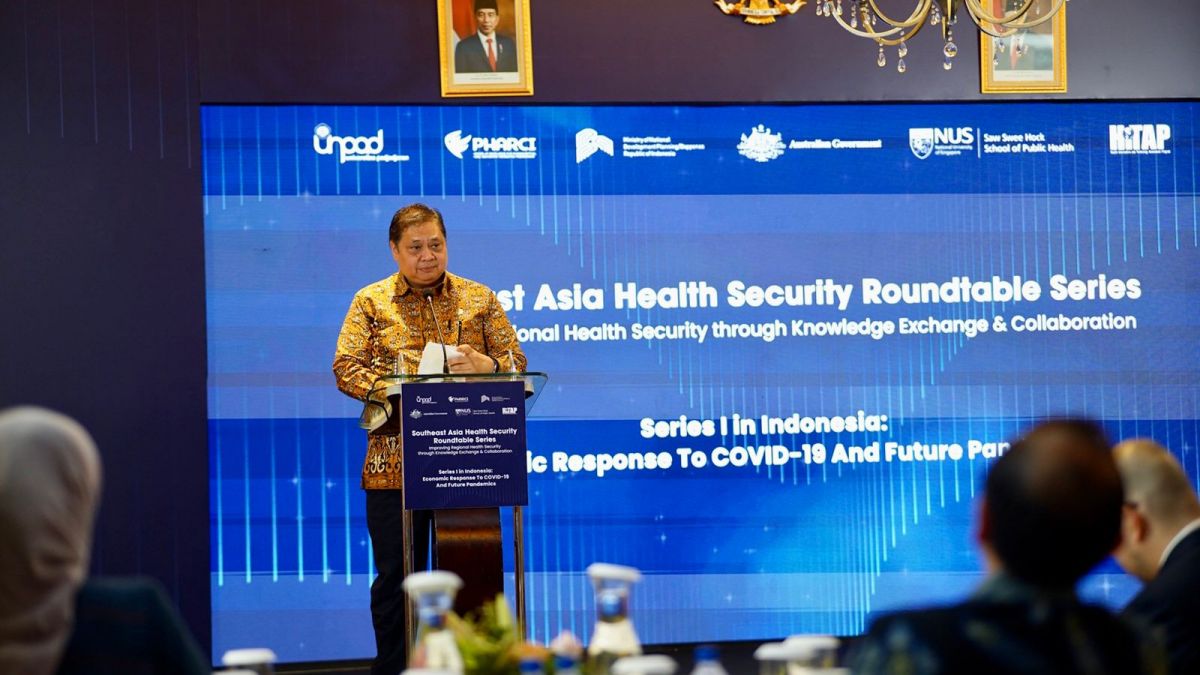 Menko Perekonomian Airlangga Hartarto ketika membuka kegiatan Southeast Asia Health Security Roundtable Series di Jakarta, Rabu (29/11).