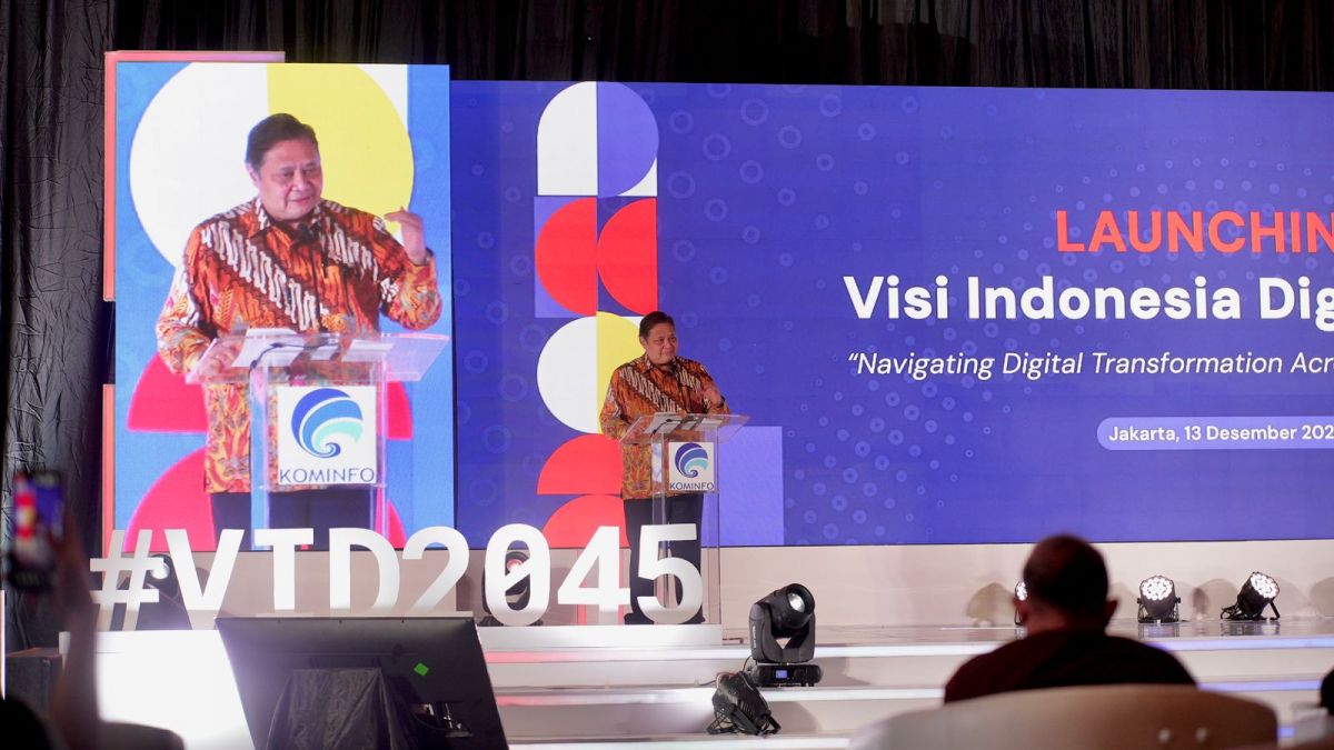 Menko Perekonomian Airlangga Hartarto menghadiri peluncuran Visi Indonesia Digital 2045 yang digelar di Jakarta, Rabu (13/12)