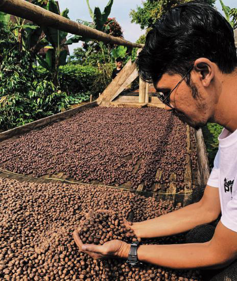 Founder The Dancing Tongue Club Firmansyah
mengunjungi Saninten Coffee Processing di Tenjolaya, Ciwidey, Jawa Barat.