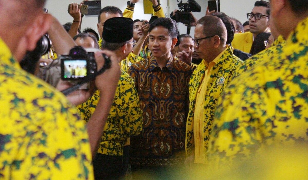 Cawapres terpilih Gibran Rakabuming Raka di Rapimnas di Kantor DPP Partai Golkar, Jakarta, tahun 2023.