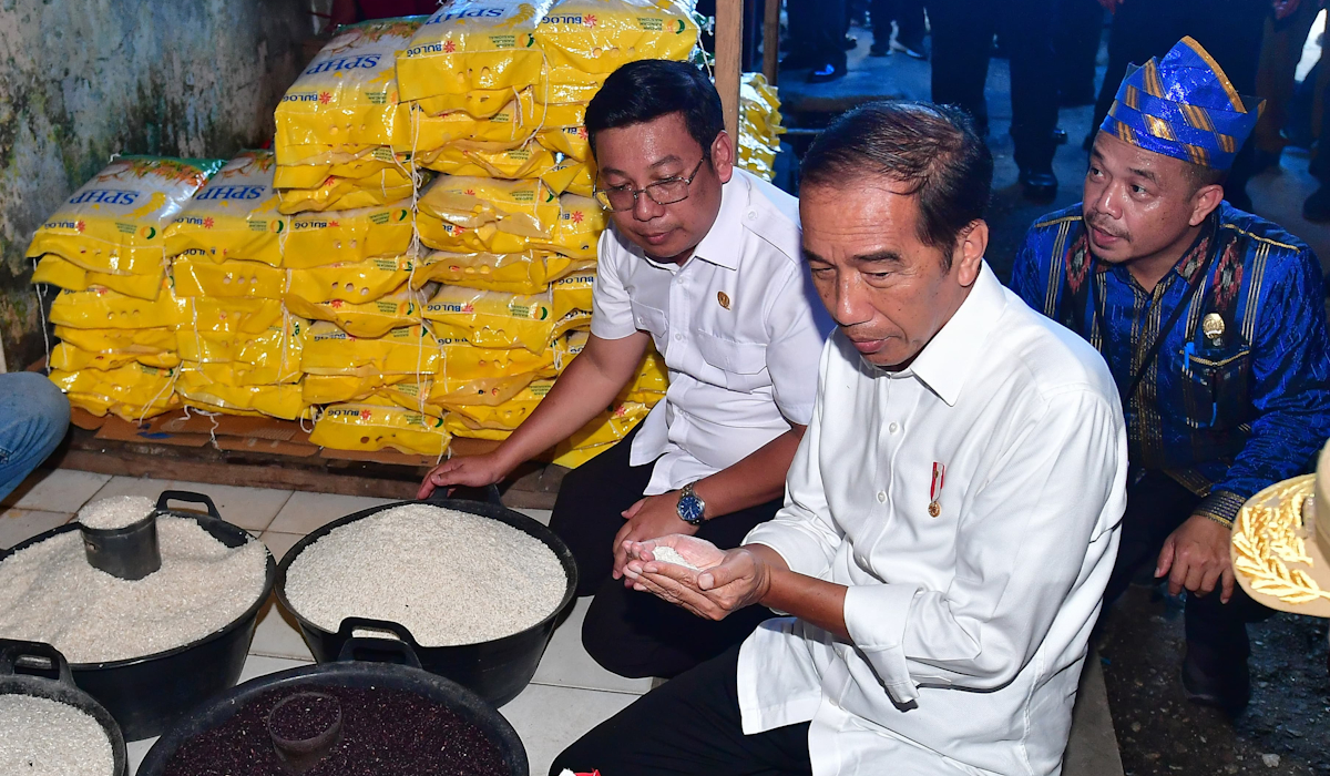 Presiden Joko Widodo saat mengunjungi Pasar Lacaria, di Kolaka Utara, Provinsi Sulawesi Tenggara