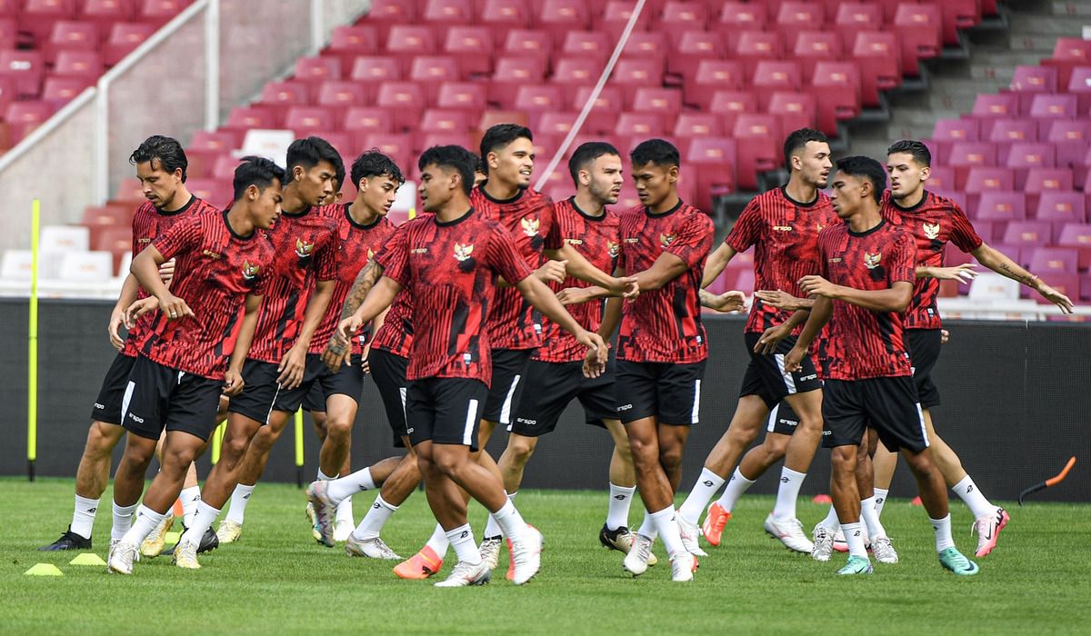 Pemain Timnas Indonesia melakukan latihan jelang pertandingan Kualifikasi Piala Dunia 2026.