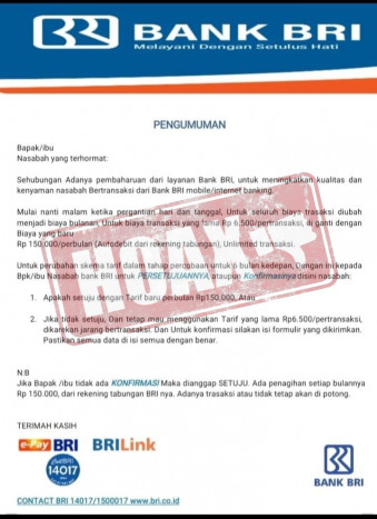 BRI Mengimbau Nasabah Hati-Hati Terhadap Pihak Mengatasnamakan BRI