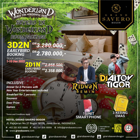 Sambut Tahun 2023, Grand Savero Hotel Bogor Sajikan 'Savero in Wonderland' Penuh Kejutan