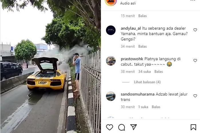 Polisi Tilang Lamborghini yang Mogok di Jalur TransJakarta Jakbar