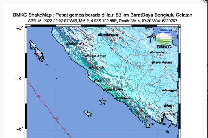 Setelah Laut Jawa, Gempa Tektonik M6,2 Guncang Bengkulu 