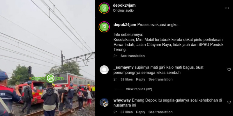 KRL Tertemper Angkot di Perlintasan Liar, Jadwal Relasi Bogor Terganggu