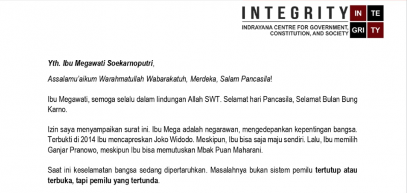 Denny Indrayana Unggah Surat Terbuka untuk Megawati 