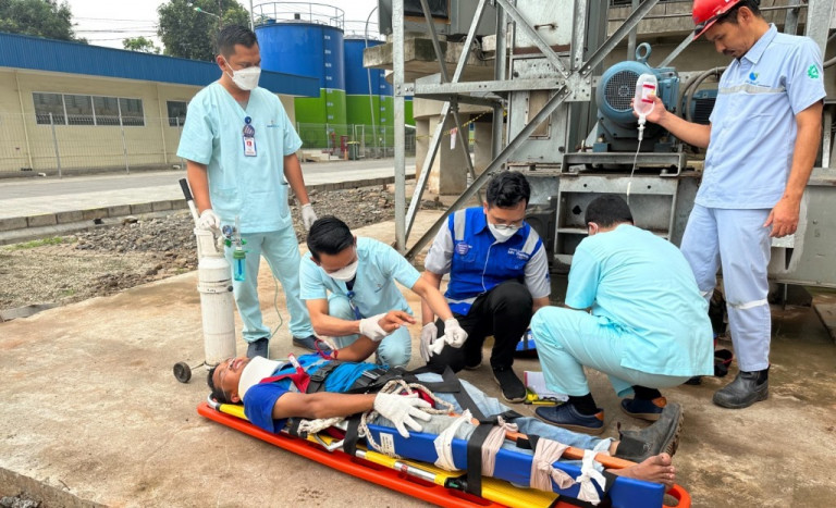 RS MH Thamrin Cileungsi-De Heus Gelar Simulasi Penanganan Kecelakaan Kerja