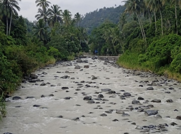 Sungai Batang Sumpur Berwarna Abu Vulkanik dan Bau Belerang Pascaerupsi Gunung Marapi