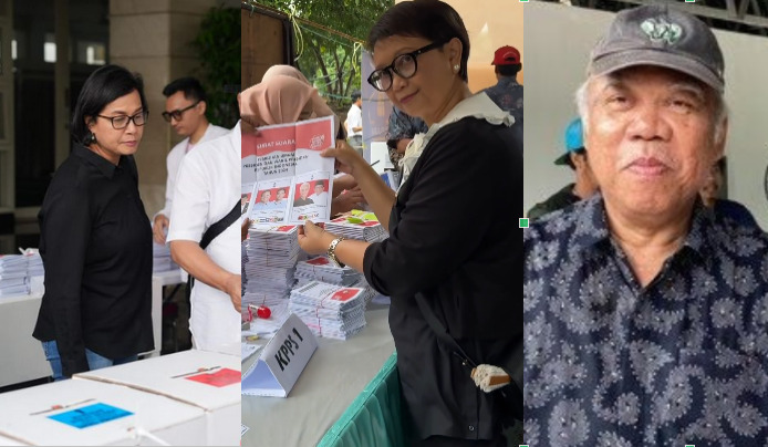 Menteri Basuki, Sri Mulyani, dan Retno Marsudi Kompak Berbaju Hitam ke TPS, Simbol Berduka?