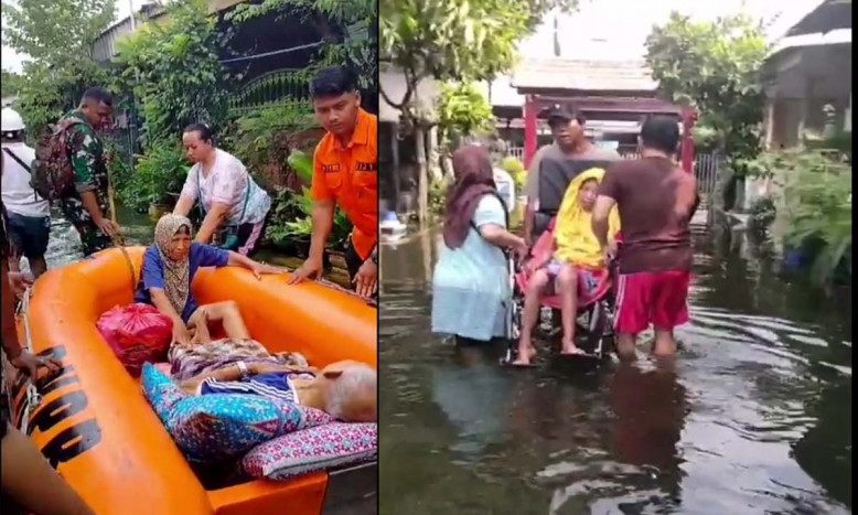 Warga Lansia dan Sakit Dievakuasi dari Lokasi Banjir Sidoarjo