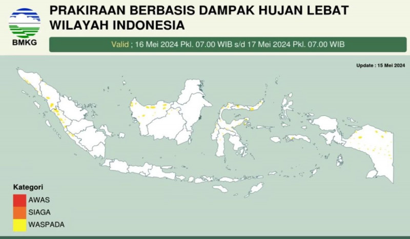 Prakiraan Cuaca 16 Mei 2024, Sebagian Wilayah Diprediksi Hujan Lebat