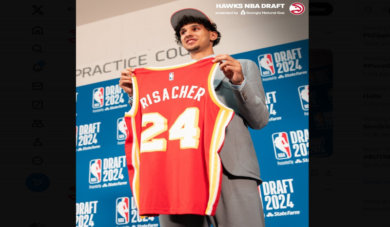 Atlanta Hawks Pilih Zaccharie Risacher Sebagai Pilihan Pertama di Draft NBA 2024